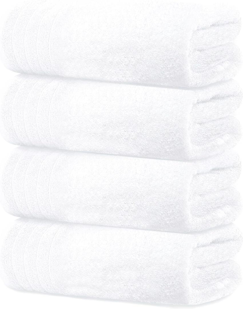 Pack of 4 Extra Large Bath Towels 30 x 60 Inches, 100% Cotton, Larger & Lighter Weight, Quicker to Dry, Super Soft and Absorbent, Perfect for Bathroom, White