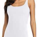 V FOR CITY Women's Cotton Tank Top with Shelf Bra Adjustable Wider Strap Camisole Basic Cami Tanks (Large, White)