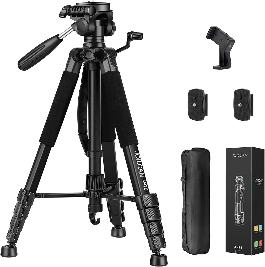 JOILCAN Tripod Camera Tripods, 74" Tripod for Camera Phone Video Recording, Heavy Duty Cameras Tripod Stand, Professional Travel DSLR Tripods Compatible with Canon iPhone, Max Load 15 LB