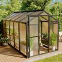 Greenhouse, 6x10 Ft Outdoor Greenhouses, Accessible Green House with Roof Vents and Sliding Doors, Aluminum Frame Polycarbonate Greenhouses, Large Greenhouse for Outdoor Gardens and Backyards, Black