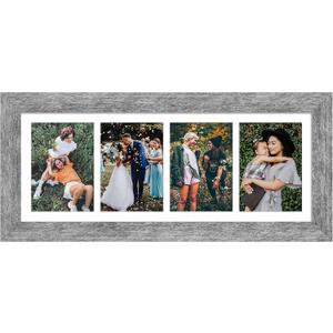 8x21 Picture Frame Display 4 opening 5x7 Collage Picture Frame,Multi Photo Frame with Mat,Plexiglass,Horizontal and Vertical Formats for Wall Decor,Grey Wood Grain
