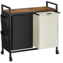 WOWLIVE Double Laundry Hamper with Lid,Rolling Laundry Basket Organizer with Wheels, Iron-Made Laundry Sorter with Top Shelf and 2 Removable Bags,Large Clothes Storage for Room,Black and Beige
