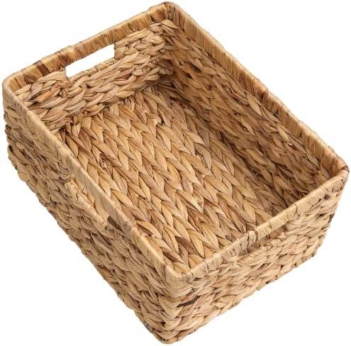 StorageWorks Large Rectangular Wicker Basket, Water Hyacinth Storage Basket with Built-in Handles, 1 Pack (12×6×11.5in)