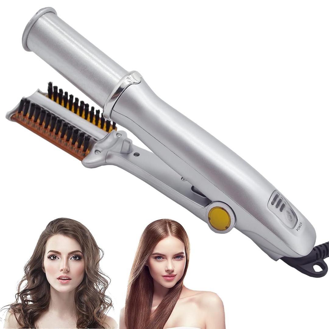 2 in 1 Curling Iron, Hair Curling Wand, for Short & Long Hair, Hair Curling Tools for Styling, Travel Hot Rollers, Ceramic Curling Tongs, Heated Round Brush, Adjustable Temperature