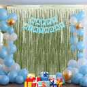 4 Pack Sage Green Wavy Metallic Tinsel Foil Fringe Curtains 3.3x6.6 Feet - Light Green Foil Streamers Backdrop Photo Booth Props for Birthday Wedding Christmas Party Decorations