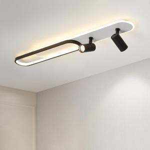 Modern LED Ceiling Light with 2 Spotlights 50W Black Linear Ceiling Light with Remote Control Dimmable (3000-6000k) 39.3Inch Room Ceiling Lamp for Living Room Bedroom Kitchen Laundry Hallway, Black-39.37in-1pack