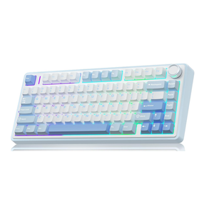 AULA F75 75% Wireless Mechanical Keyboard, Hot Swappable Creamy Keyboard, Pre-lubed Greywood Switches RGB Backlit Gaming Keyboards, 2.4GHz/Type-C/BT5.0(Salt White Blue) 