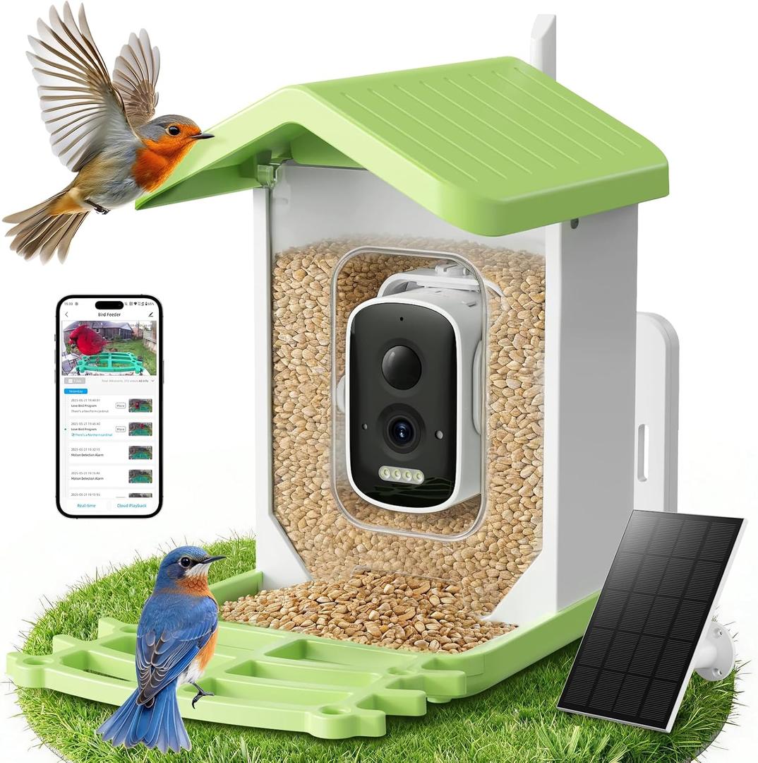 Billber Smart Bird Feeder with Camera - Solar Powered & Night Vision, 2K HD Real-Time View & Instant Alerts, Waterproof Outdoor Hummingbird Feeder, for Bird Watching Enthusiasts