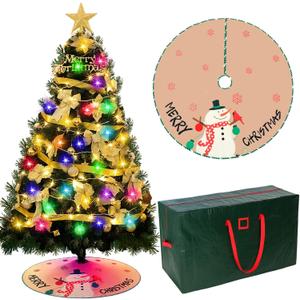 6ft DIY Christmas Tree Kit Artificial Christmas Tree with Lights and Ornaments 48'' Xmas Trees Skirt 65 x 30 x 15'' Storage Bag, LED Holiday Xmas Trees for DIY Home Decor(Gold,Stylish)