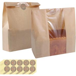 50 Pcs Bread Bags for Homemade Bread, 13.8 x 9.5 Inch Large Paper Toast Bags with Window, Sourdough Bread Bag for Gift Giving with Stickers