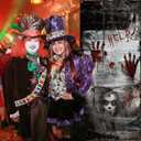 Horrible Horror Door Banner Cover for Halloween Party Decoration, Halloween Wall Decoration Backdrop, Holiday Home Hanging Decor Party Supplies Photo Background