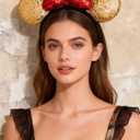 A Miaow 3D Bow Black Sequin Headband Colorful Glitter Butterfly Hair Clasp Park Supply Adults Women Photo Accessory Party Costume (Golden and Red) (Silver)