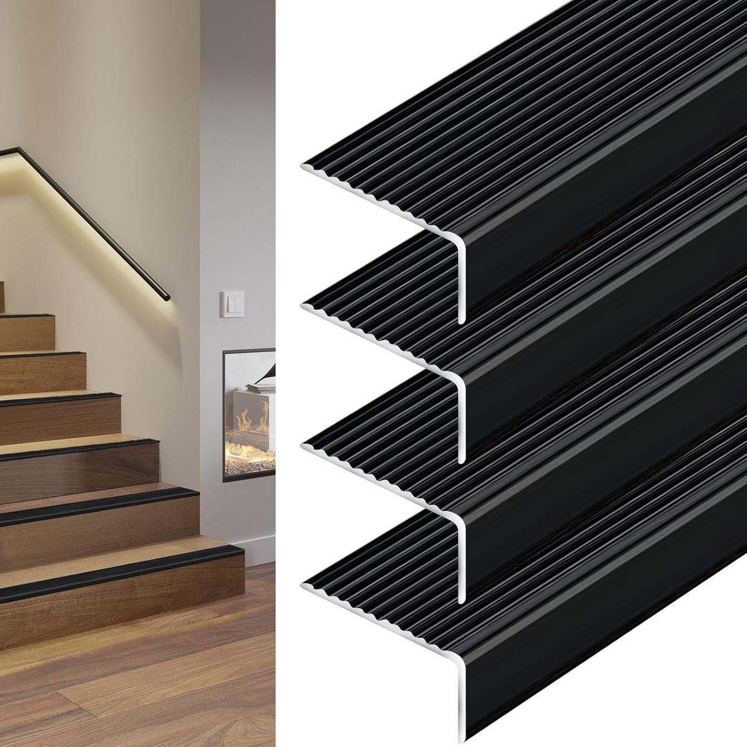 Stair Edge Protector, 3ft 4Pack Aluminum Stair Nosing Stair Edging, Non-Slip Stair Tread Stair Trim for Indoor & Outdoor Stair Steps, Help Elderly, Children to Walk The Stairs Safely (35.4in / 90cm)