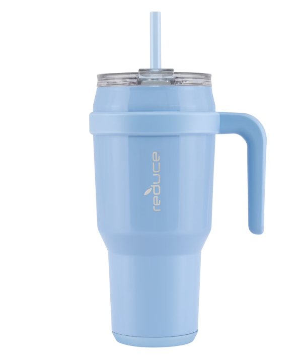REDUCE 24 oz Stainless Steel Tumbler with Handle - Dual-Wall Vacuum Insulated Travel Mug, Sweat-Proof Lid & Reusable Straw - Keeps Drinks Cold for 24 Hrs, Fits Cupholders, Dishwasher Safe, Glacier 