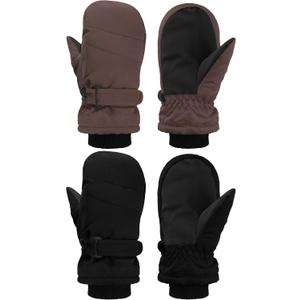 SATINIOR Kids Snow Mittens Waterproof Winter Ski Gloves Warm Thicken Snow Gloves for Girls Boys (5-8 Years, Coffee,Black)