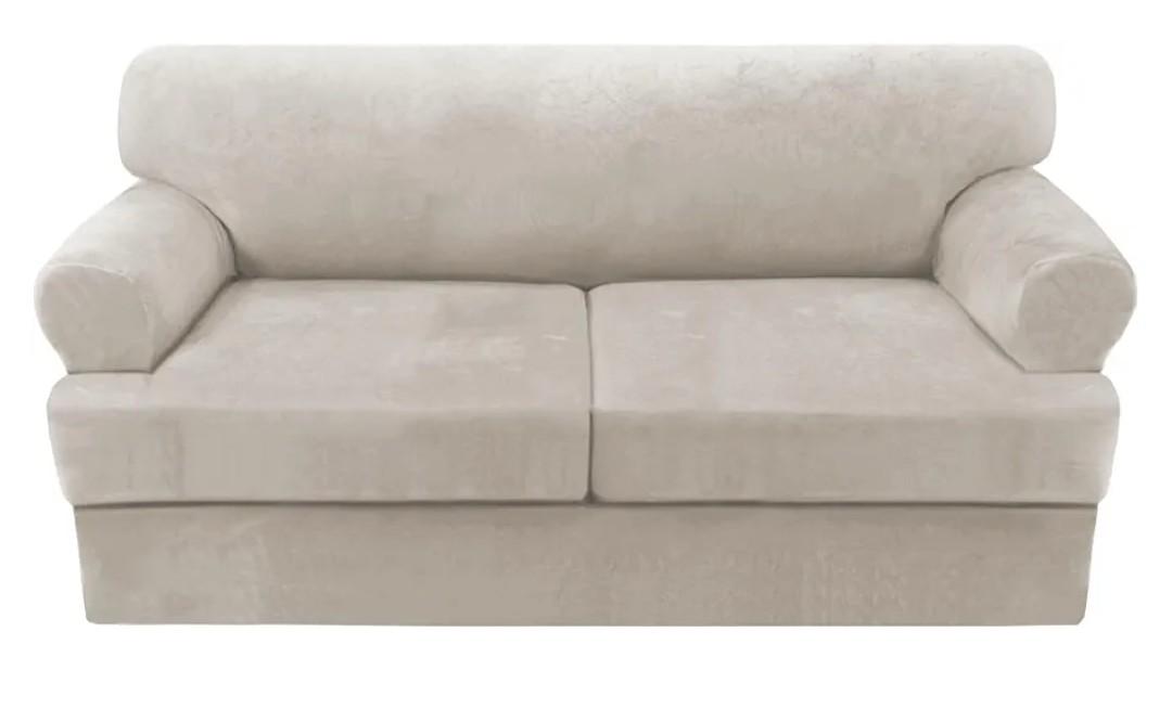 H.VERSAILTEX Sofa Cover 3 Piece T Cushion Loveseat Slipcovers Thick Velvet Couch Cover Stretch T Cushion Sofa Covers for 2 Cushion Couch with 2 Individual T Cushion Covers, French Oak