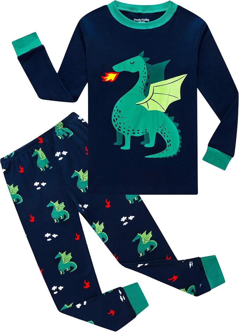 Family Feeling Kids & Toddler Boys Pajamas 2 Piece Pjs Set 100% Cotton Sleepwear (Dragon/Dragon/F1)