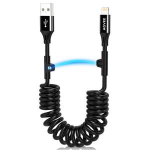 AGVEE 3ft Coiled Short USB to Lightning Charging Cable [MFI Certified] 3A Fast Charger Cord in Car for iPhone 14/13/12/11/XS/8/7/6/5 CarPlay, iPad, iPod, Black