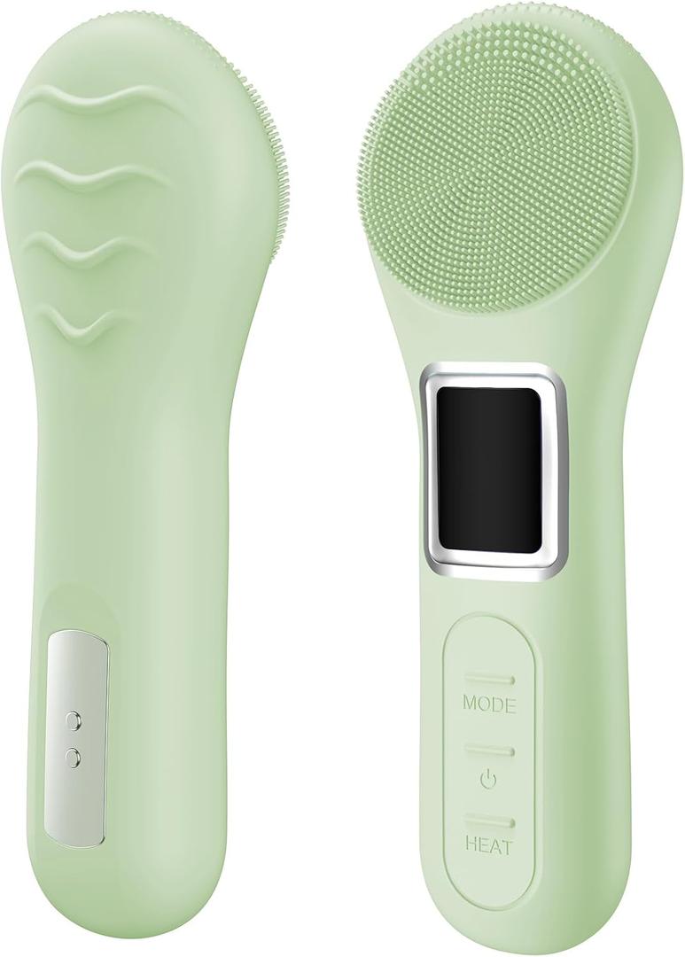 Facial Cleansing Brush, IPX7 Waterproof Rechargeable Silicone Face Scrubber, 5 Cleansing Modes Face Brush for Face Exfoliator, Exfoliating and Massaging Face Scrubber Exfoliator -Matcha Green
