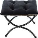15" Foldable Foot Stool Ottoman with Metal Frame - Washable Black Upholstered Indoor/Outdoor Footrest for Living Room, Bedroom, Patio - Space-Saving Compact Design