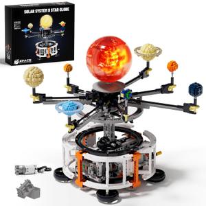 Dual-Mode Spinning Solar System Space Building Kit, STEM Model with Rotating Planets, Light-up Sun and Astronomy Educational Toys for Kids, Outer Space Birthday Gift for Ages 8+ (1282 PCS)