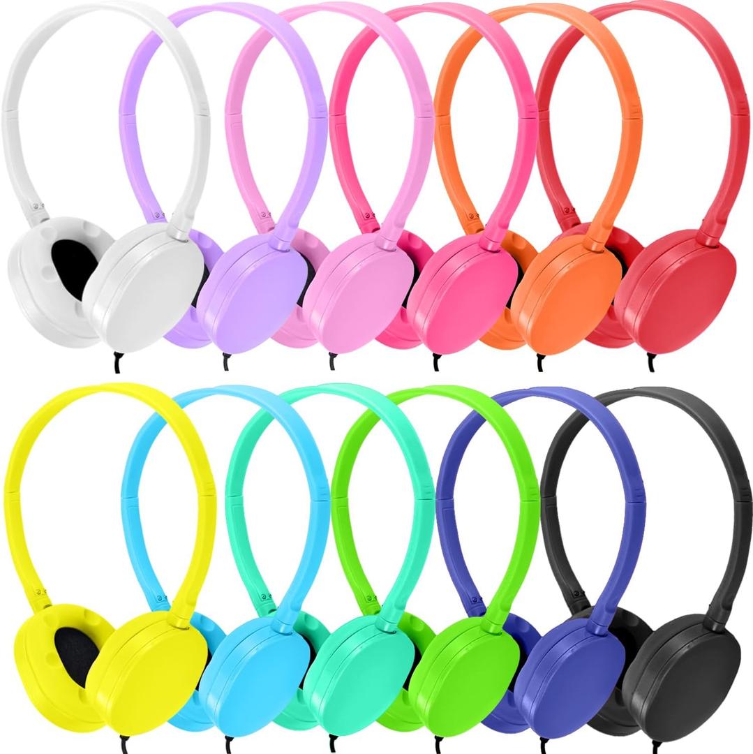 Bulk Headphones for Kids 12 Pack Multi Colored for School Classroom Students Teen Boys Girls Children Baby Toddler and Adult