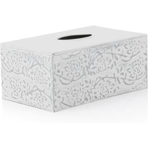 Modern Farmhouse Decorative Tissue Box Holder - Distressed White, Rustic Metal Design for Bathroom (Rectangle)