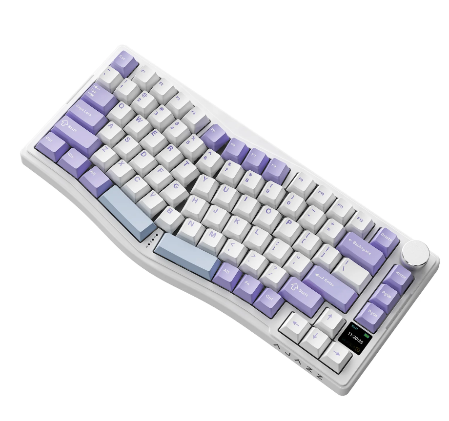 MechLands AKS075 Wireless Gaming Keyboard, Hot-Swappable Mechanical Keyboard, 75% Alice Keyboard with 0.85 Inch TFT Screen, BT5.1/2.4GHz/USB-C, 5000mAh Battery (White, Gift Switch)