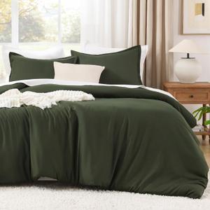 Litanika Dark Olive Green Comforter Set Queen, 3 Pieces Solid Bedding Comforter Set, All Season Fluffy Bed Set (90x90In Comforter & 2 Pillowcases)