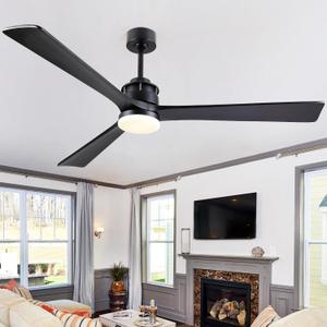 70" Black Ceiling Fans with Lights and 3 Wood Blades, Outdoor Ceiling Fan with Remote Control, 6 Speeds, 3CCT, Modern Fan with LED Light for Indoor/Outdoor
