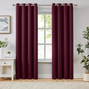 Melodiux Burgundy Linen Textured Room Darkening Curtains for Bedroom, Living Room, Farmhouse Silver Grommet Window Curtain Drapes, 52 by 63 Inches (2 Panel)