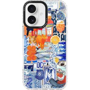 for iPhone 16 Plus Case, Mediterranean Aperol Collage Pattern, Military-Grade Drop Protection, Playful Coastal Soft Slim TPU Protective Cover with Camera Protection for Women & Girls (BeachsidePub)