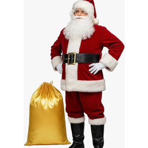 Potalay Men's Deluxe Santa Suit 11pc. Christmas Adult Santa Claus Costume