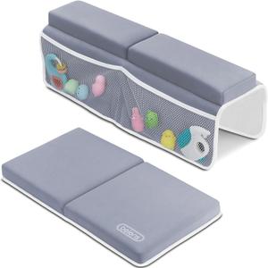 beiens Bath Kneeler and Elbow Rest Pad Set - 1.5'' Comfortable Baby Bath Kneeler Pads, Thick Quick Dry Kneeling Pad Support for Knee& Arm, Large Bathtub Mat with Toy Organizer for Happy Baby Bath Time (Grey)