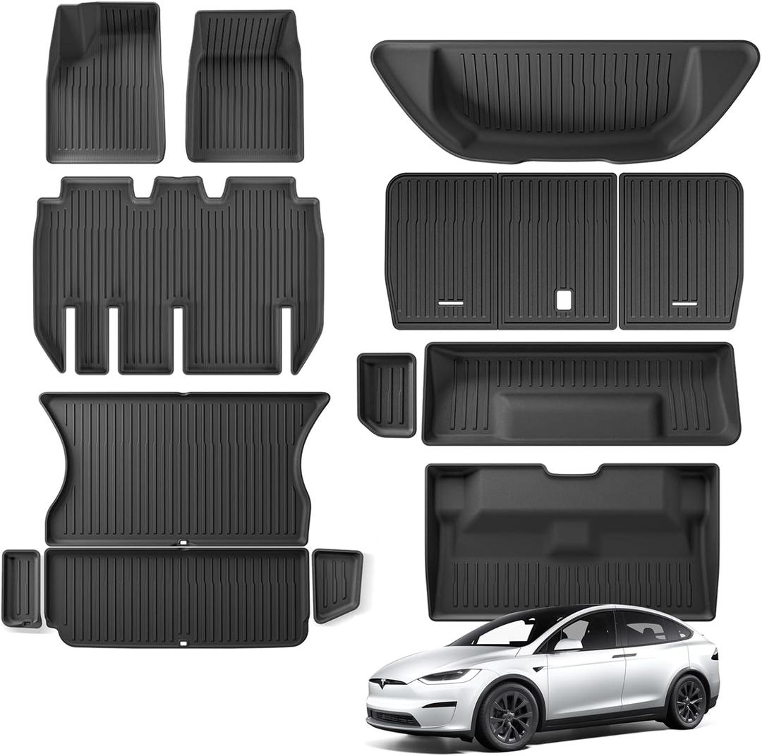 SMABEE 13Pcs Floor Mats Set for 2022-2025 Tesla Model X 5 Seater (Not fit 6/7 Seater) All Weather Floor Liner Back Seat Cargo Liner Front Rear Trunk Backseat TPE Car Mats Interior Accessories