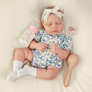 SCOM 20-Inch Reborn Baby Doll - Lifelike Silicone Baby Girl with Full Soft Vinyl Body, Washable & Poseable, 7-Piece Accessory Set - Safe Gift for Kids Ages 3+, Birthday/Christmas