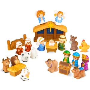 COOLTUNE Nativity Set for Kids  25 Piece Christmas Nativity Playset with Figures, Soft Rubber Jesus Story Play Toys for Toddlers, Children, Baby Girls Boys Ages 1 2 3 4 5 6+ at Home & Sunday School