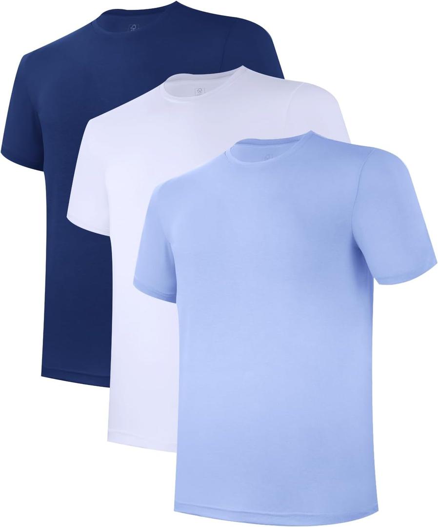 BAMBOO COOL Mens Undershirts Pack, Soft T Shirts for Men, Moisture Wicking Tees, Stretchy Breathable Crew Neck Inner Shirt (Blue, L)