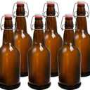 Flip Top Glass Bottles 6 Pack,16 Oz Amber Swing Top Beer Bottles with Airtight Lids, Home Brewing Beer, Wine, Reusable Leak-Proof Brewing Bottle
