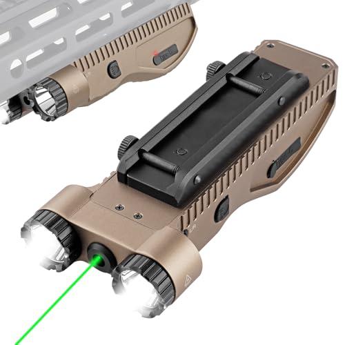 ZBULAR 2200 Lumen Tactical Flashlight with Green Laser Beam Combo, Low Profile Design Rechargeable Weapon Light Picatinny Rail mlock Mounted with Momentary Strobe Function Rifle Flashlight, Desert Tan