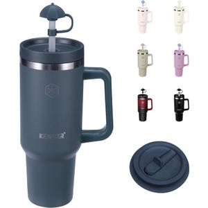 ICEWATER - 40 oz Tumbler with Handle & 2 Lids (Standard Straw and Flip Straw) | 100% Leak Proof | Cup Holder Friendly | Insulated Water Bottle for Coffee | Keep Cold for 36 Hours (Nightfall Blue)