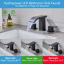 LED Light Black Waterfall Bathroom Faucet 3 Holes - 8Inch Widespread Bathroom Sink Faucet | Two Handles Lavatory Vanity Sink Faucets with Pop-up Drain Assembly & Supply Lines