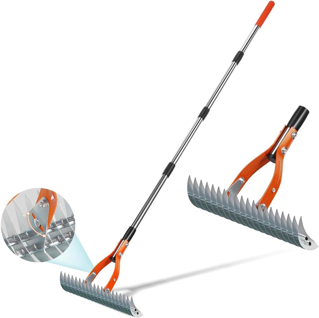 Thatch Rake for Lawns, Yofidra 15" Heavy Duty Metal Dethatcher Rake with 5FT Handle, 70 Adjustable Manual Thatcher with 19-Tine for Lawn Loosening Soil, Yard and Removing Dead Grass