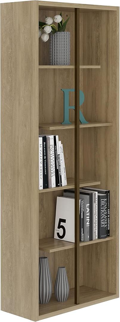 Techni Mobili 5-Shelf Tall Bookcase, Tall Wood Bookshelf with Asymmetrical Shelves, Bookcase for Living Room Decor or Home Office Decor, Pine
