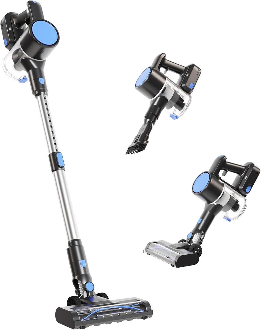 OLIXIS Cordless Vacuum Cleaner, Rechargeable Upright Cleaner with Flexible Steering, Extendable Wand, LED Headlight, 3 Brushes & Wall Mount, Handheld Vacuum for Hardwood Floor Home Cleaning