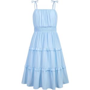 HOZIY Girls Spring Dresses Ruffled Tiered Adjustable Strap Midi Dress Juniors Casual Formal Sundress (9-10 Years)