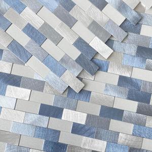 VAOVI Kitchen Tiles Backsplash Peel and Stick Metal Sticky Brick Mosaic Wall Stickers Bathroom Waterproof(10Tiles,Blue) (10sheets/pack)