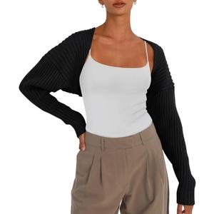 LILLUSORY Womens Crop Cardigans Sweater Bolero Shrug Y2K Cute Tops Fall Fashion Trendy Long Sleeve Outfit 2025 (Medium, Black)