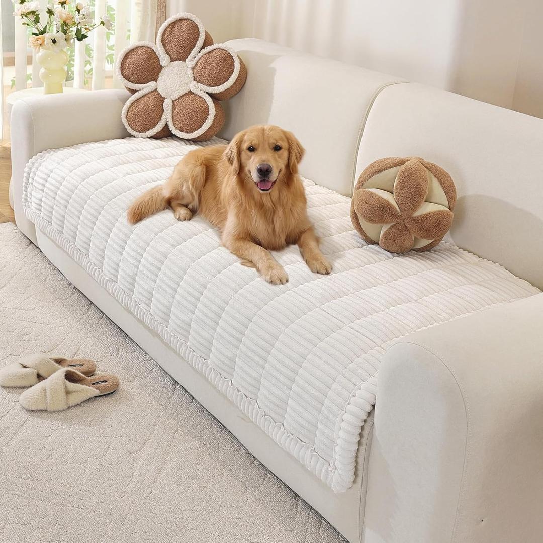OstepDecor Washable Couch Cover for Dogs, Thick Pet Friendly Sofa Covers, Soft Couch Protector, Paw Cart Sofa Slipcovers, Cushion Protector for Leather, Sectional, Loveseat (35.4" x 70.9", White)