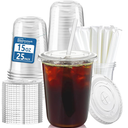 Homestockplus 25 Pack 15 oz BPAFree Clear Plastic Cups with Strawless Sip Lids  LeakProof Round Bottom Disposable Iced Coffee Cups for Kids, ToGo Cold Drinks, Ideal for Small Parties & Daily Use